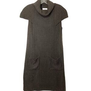Calvin Klein Sweater Dress Womens Small Gray Cowl Neck Front Pockets School Girl